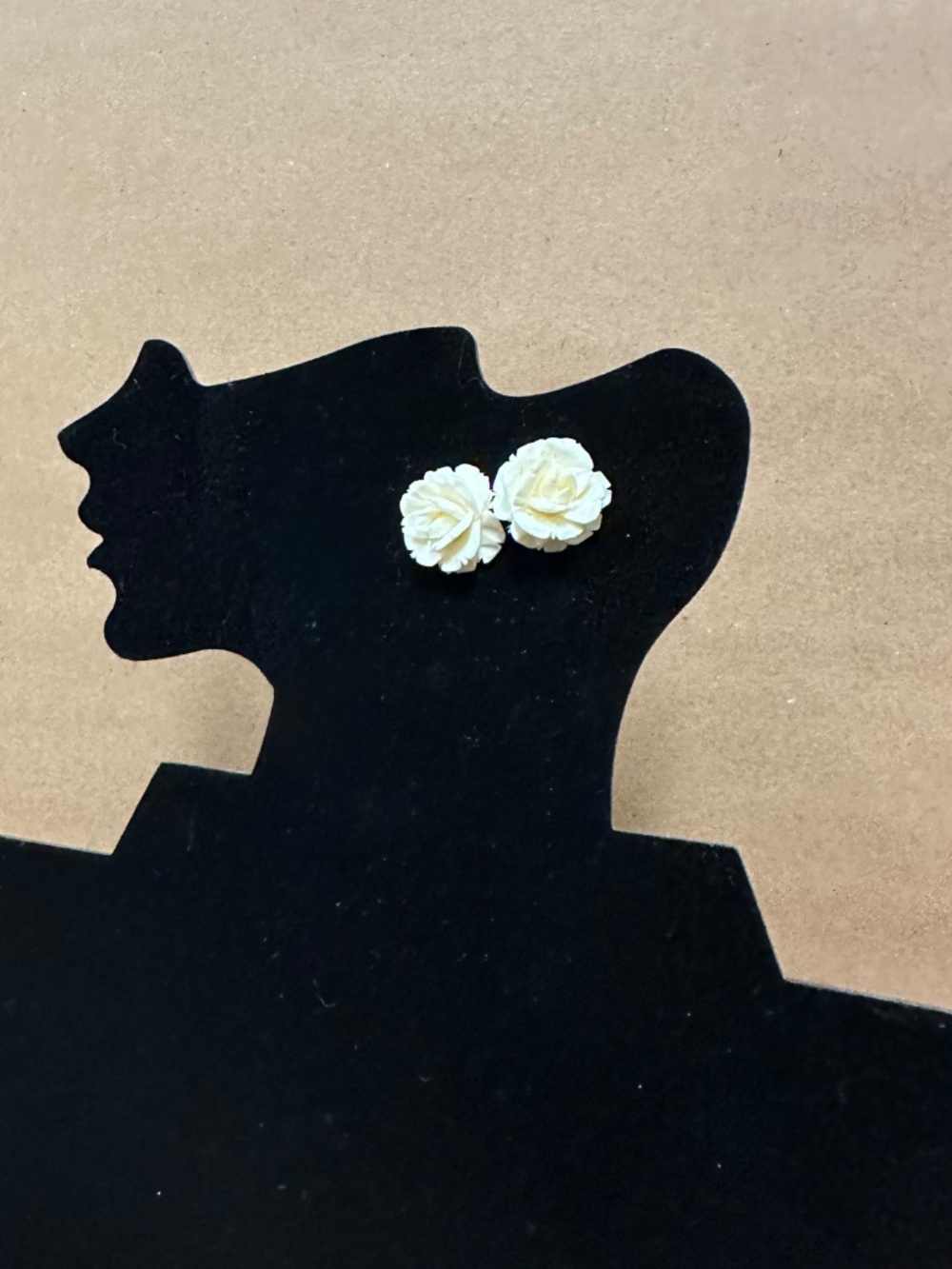 Cream Rose Stud Earrings | Fashion Jewelry - Picture 3 of 6